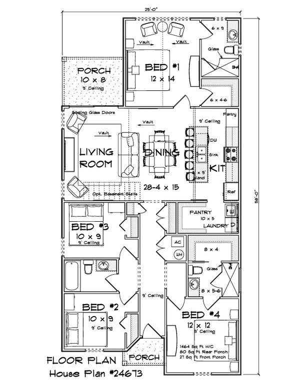 Architectural House Design - Floor Plan - Main Floor for Cottage House Plan #513-2465 - 4 bed, 3 bath