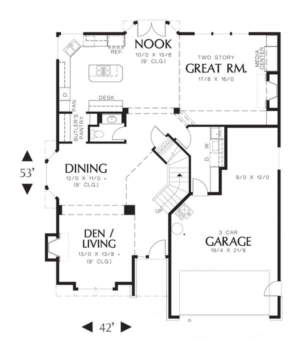 Architectural House Design - Craftsman Floor Plan - Main Floor Plan #48-173