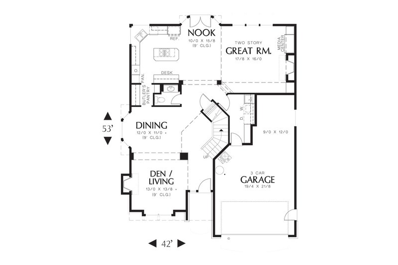 House Blueprint - Floor Plan - Main Floor for Craftsman House Plan #48-173 - 4 bed, 3.5 bath