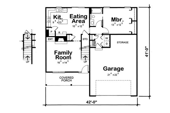 Floor Plan - Main Floor for Bungalow House Plan #20-2082 - 4 bed, 2 bath