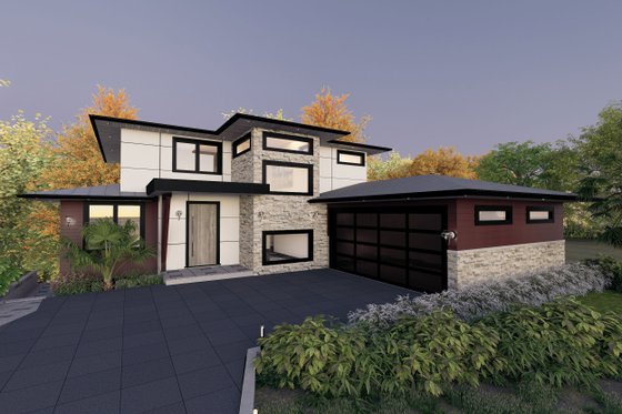 Exterior - Front Elevation 4 for Contemporary House Plan #1101-6 - 3 bed, 3.5 bath