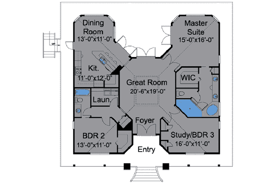 Floor Plan - Main Floor for Beach House Plan #115-129 - 2 bed, 2 bath