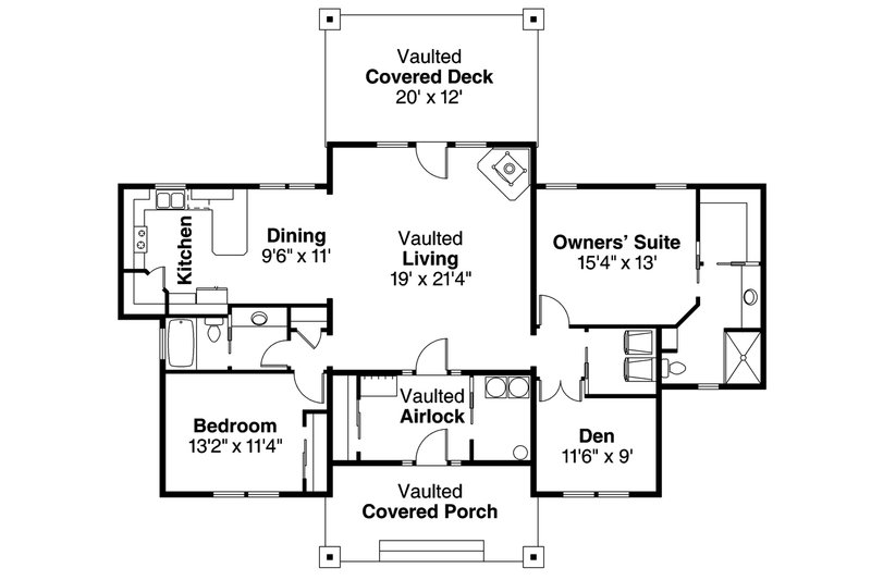 Architectural House Design - Floor Plan - Main Floor for Prairie House Plan #124-1006 - 2 bed, 2 bath