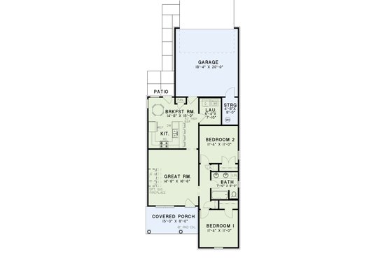 Floor Plan - Main Floor for Traditional House Plan #17-125 - 2 bed, 1 bath