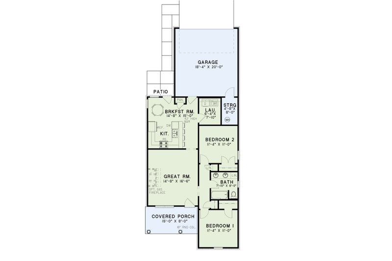 Dream House Plan - Floor Plan - Main Floor for Traditional House Plan #17-125 - 2 bed, 1 bath