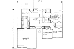 Floor Plan - Main Floor for Traditional House Plan #129-144 - 3 bed, 2 bath