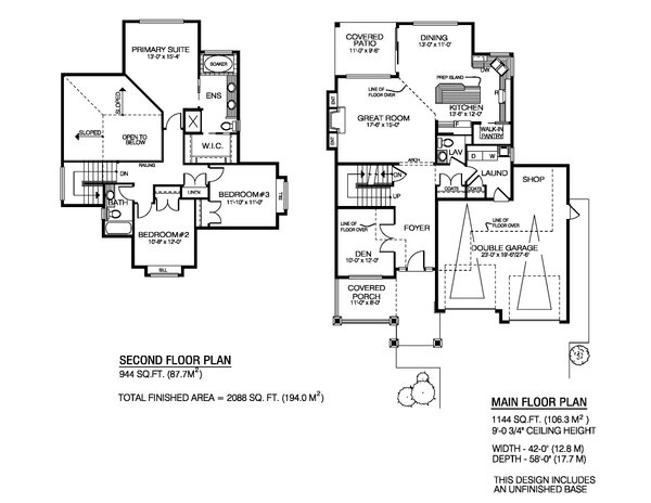 House Blueprint - Floor Plan - Main Floor for Craftsman House Plan #1100-161 - 3 bed, 2.5 bath