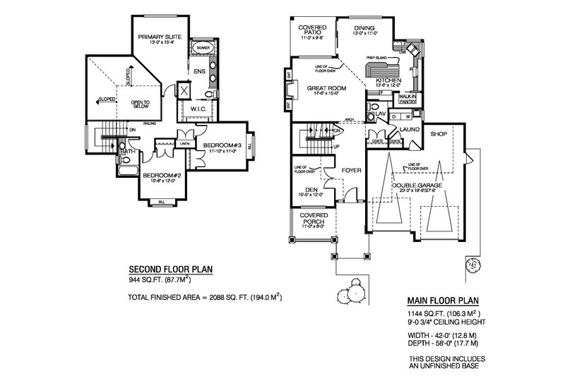 House Blueprint - Floor Plan - Main Floor for Craftsman House Plan #1100-161 - 3 bed, 2.5 bath