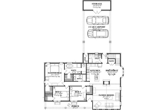Floor Plan - Main Floor for Country House Plan #63-330 - 3 bed, 2 bath