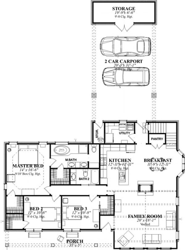 Floor Plan - Main Floor for Country House Plan #63-330 - 3 bed, 2 bath