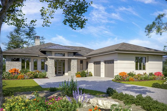 Exterior - Front Elevation 3 for Prairie House Plan #938-116 - 3 bed, 3.5 bath