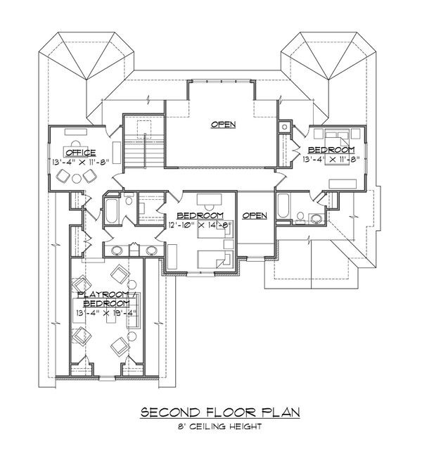 Traditional Floor Plan - Upper Floor Plan #1054-79