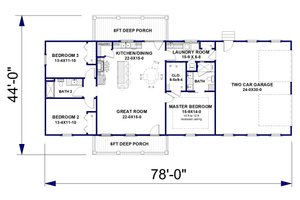 Floor Plan - Main Floor for Farmhouse House Plan #44-265 - 3 bed, 2 bath