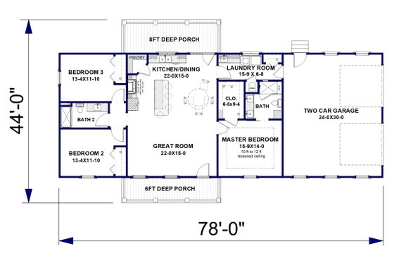 Floor Plan - Main Floor for Farmhouse House Plan #44-265 - 3 bed, 2 bath
