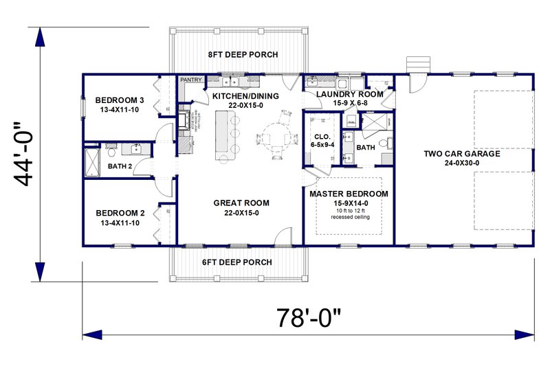 Home Plan - Floor Plan - Main Floor for Farmhouse House Plan #44-265 - 3 bed, 2 bath