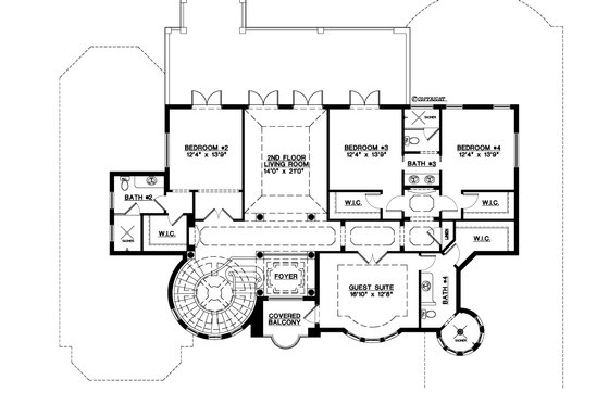 Floor Plan - Upper Floor for Mediterranean House Plan #548-3 - 5 bed, 5.5 bath