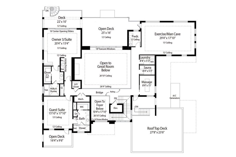 Home Plan - Floor Plan - Upper Floor for Contemporary House Plan #938-167 - 3 bed, 4 bath