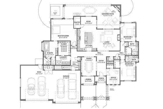Floor Plan - Main Floor for Adobe / Southwestern House Plan #1069-22 - 3 bed, 3.5 bath
