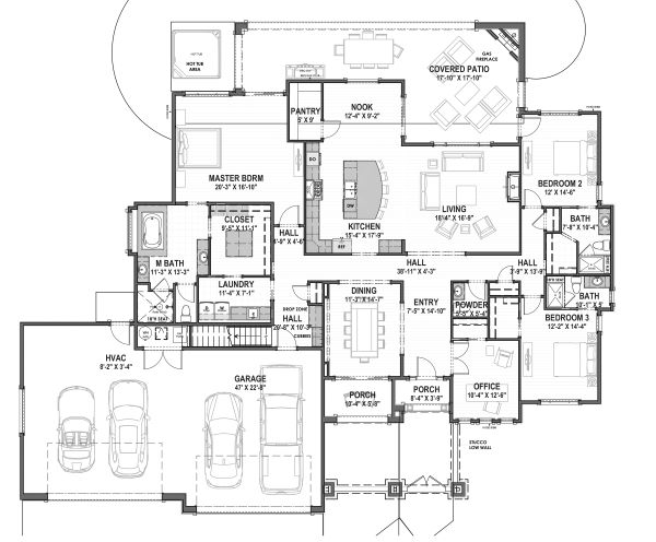 House Plan Design - Adobe / Southwestern Floor Plan - Main Floor Plan #1069-22