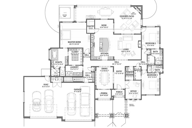Dream House Plan - Floor Plan - Main Floor for Adobe / Southwestern House Plan #1069-22 - 3 bed, 3.5 bath