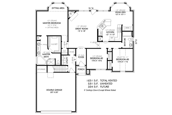 Floor Plan - Main Floor for Traditional House Plan #424-130 - 3 bed, 2 bath