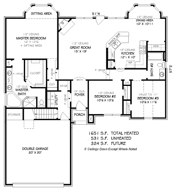 Floor Plan - Main Floor for Traditional House Plan #424-130 - 3 bed, 2 bath