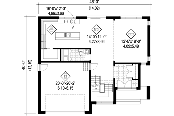 Floor Plan - Main Floor for Contemporary House Plan #25-4280 - 3 bed, 2 bath