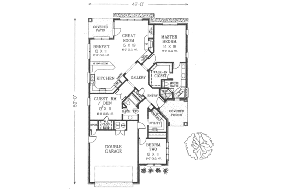 Floor Plan - Main Floor for Craftsman House Plan #310-395 - 3 bed, 2 bath