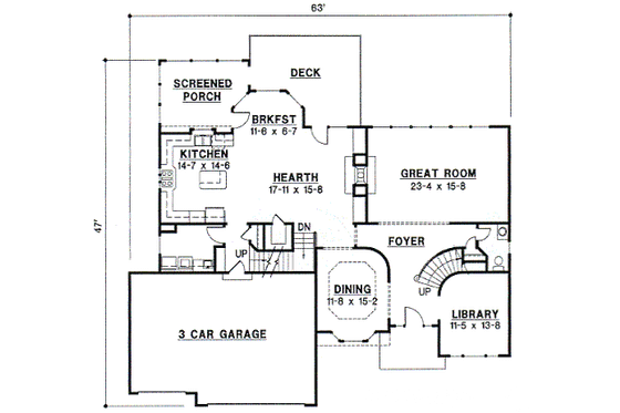 Floor Plan - Main Floor for Traditional House Plan #67-607 - 4 bed, 3.5 bath