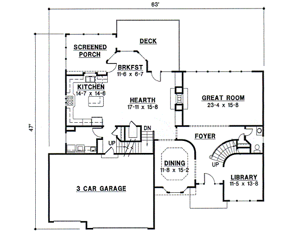 Floor Plan - Main Floor for Traditional House Plan #67-607 - 4 bed, 3.5 bath