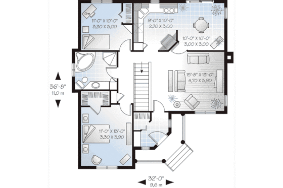 Floor Plan - Main Floor for Farmhouse House Plan #23-486 - 2 bed, 1 bath