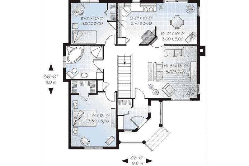 Architectural House Design - Floor Plan - Main Floor for Farmhouse House Plan #23-486 - 2 bed, 1 bath