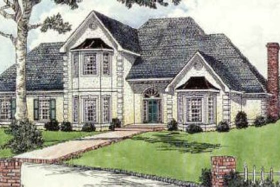 Exterior - Front Elevation for European House Plan #16-227 - 4 bed, 3.5 bath
