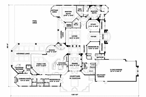 Floor Plan - Main Floor for European House Plan #27-327 - 4 bed, 4.5 bath