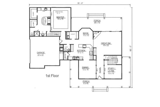 Floor Plan - Main Floor for European House Plan #14-255 - 4 bed, 3.5 bath