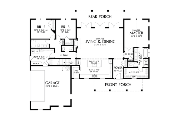 Floor Plan - Main Floor for Contemporary House Plan #48-1000 - 3 bed, 2.5 bath