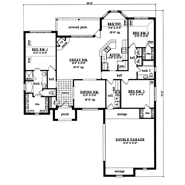 Floor Plan - Main Floor for European House Plan #42-260 - 3 bed, 2 bath
