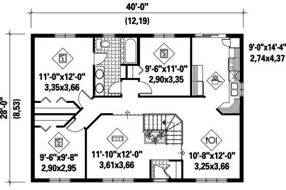 Floor Plan - Main Floor for Country House Plan #25-4844 - 3 bed, 1 bath
