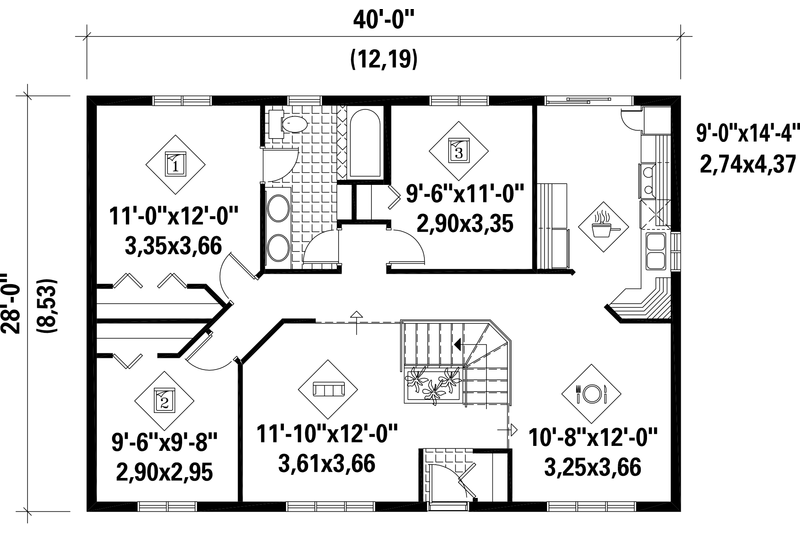 Dream House Plan - Floor Plan - Main Floor for Country House Plan #25-4844 - 3 bed, 1 bath