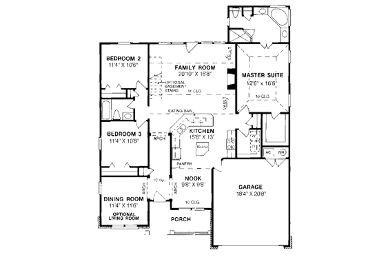 Floor Plan - Main Floor for Traditional House Plan #20-171 - 3 bed, 2 bath