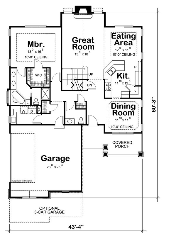 Architectural House Design - Traditional Floor Plan - Main Floor Plan #20-1750