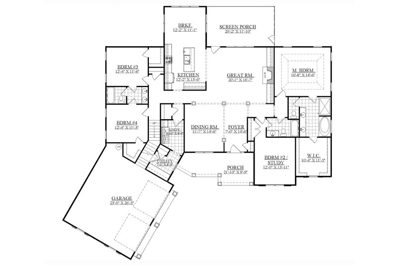 Architectural House Design - Floor Plan - Main Floor for Ranch House Plan #1071-13 - 4 bed, 3 bath