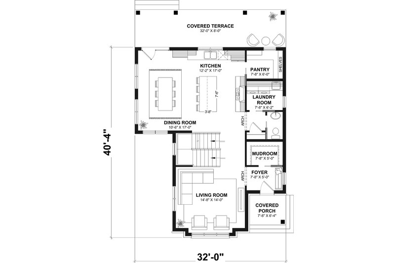Dream House Plan - Floor Plan - Main Floor for Farmhouse House Plan #23-741 - 3 bed, 1.5 bath