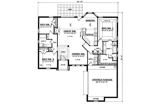 Floor Plan - Main Floor for Traditional House Plan #42-127 - 2 bed, 2 bath