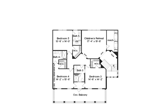 Floor Plan - Upper Floor for Colonial House Plan #135-142 - 5 bed, 5.5 bath