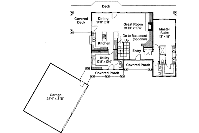 House Design - Floor Plan - Main Floor for Craftsman House Plan #124-208 - 3 bed, 3.5 bath
