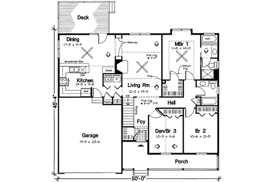 Floor Plan - Main Floor for Ranch House Plan #312-156 - 3 bed, 2 bath