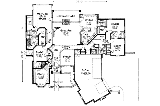 Floor Plan - Main Floor for European House Plan #310-225 - 4 bed, 3.5 bath