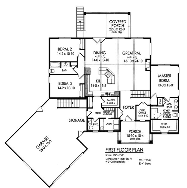 Craftsman Floor Plan - Main Floor Plan #1010-230