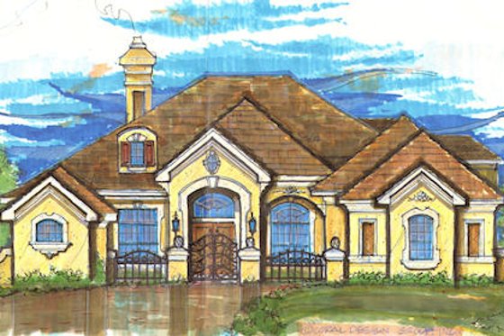 Exterior - Front Elevation for European House Plan #135-161 - 4 bed, 4 bath